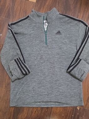 Adidas Men's Heather Gray Half-Zip quarter Zipper with Black Trim, Size L